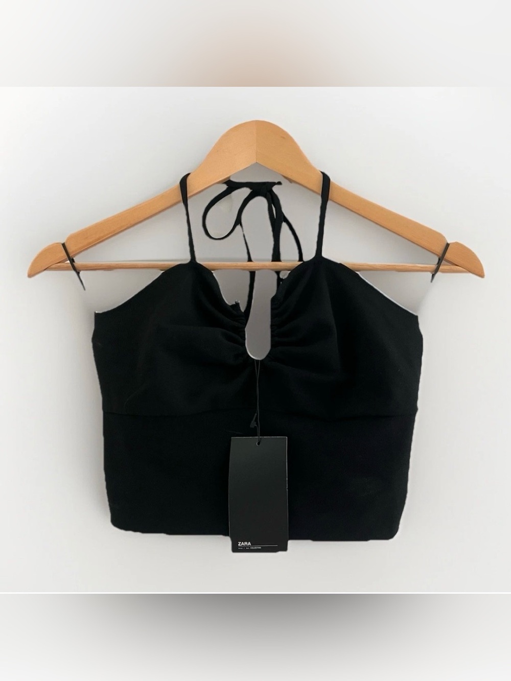 NWT Zara Black Halter Crop Cami Tank Medium